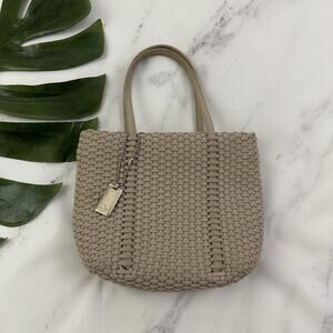 Nine West Womens Vintage Y2k Mini Bag Purse Taupe Gray Woven Tote Clutch